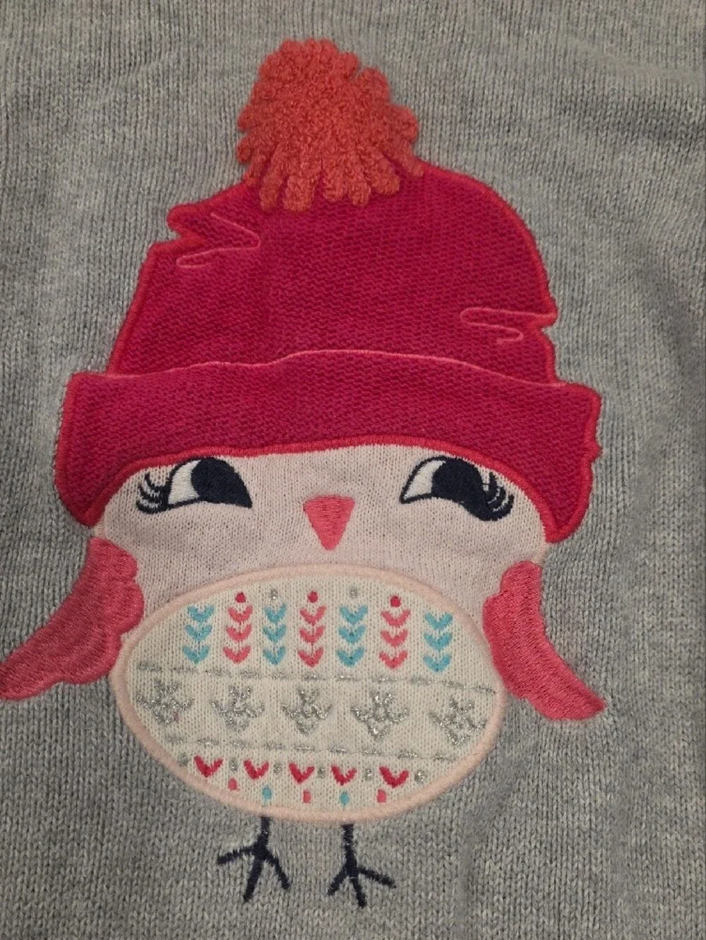 Gymboree Gray Knit Dress with Pink and Orange Bird Appliqué